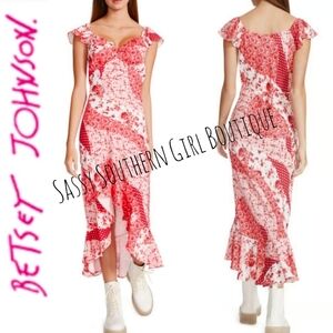 🆕⭐ BETSEY JOHNSON Pink red patchwork midi dress